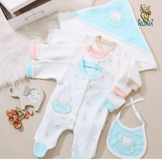 طقم تول 3 قطع قطيفة ( سالوبت + كوفرتة + بافتة )  دبدوبة وغيمة
