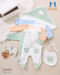 طقم مواليد 3 قطع مع كوفرتة مطرزة – خامة قطيفة لوكس فاخرة