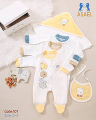 طقم مواليد 3 قطع مع كوفرتة مطرزة