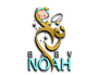 Logo of 'Baby Noah' with a child holding a fish and stars on a transparent background